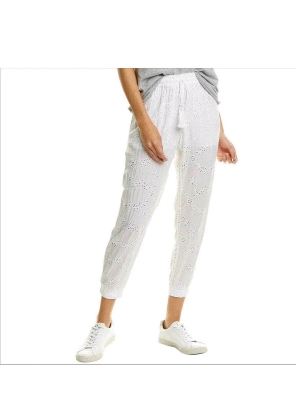 🌿 Young Fabulous & Broke White Eyelet Cropped Jogger Pants, Size XS ~ VGUC